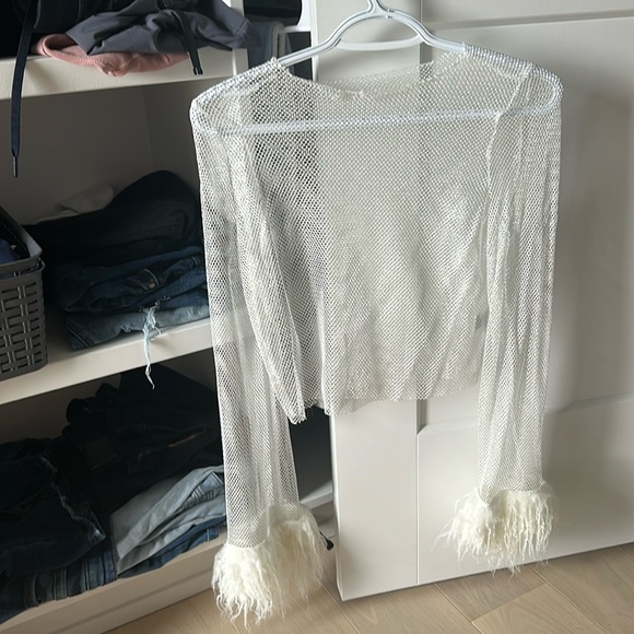 Mesh top with faux ostrich feathers - Picture 1 of 3